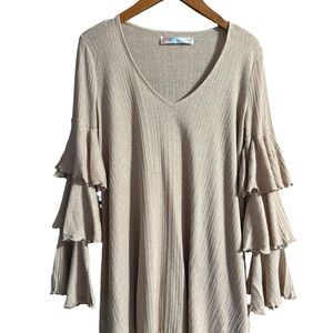 Women’s Free People Beach Tan Long Sleeve Tunic Style Top Size Small